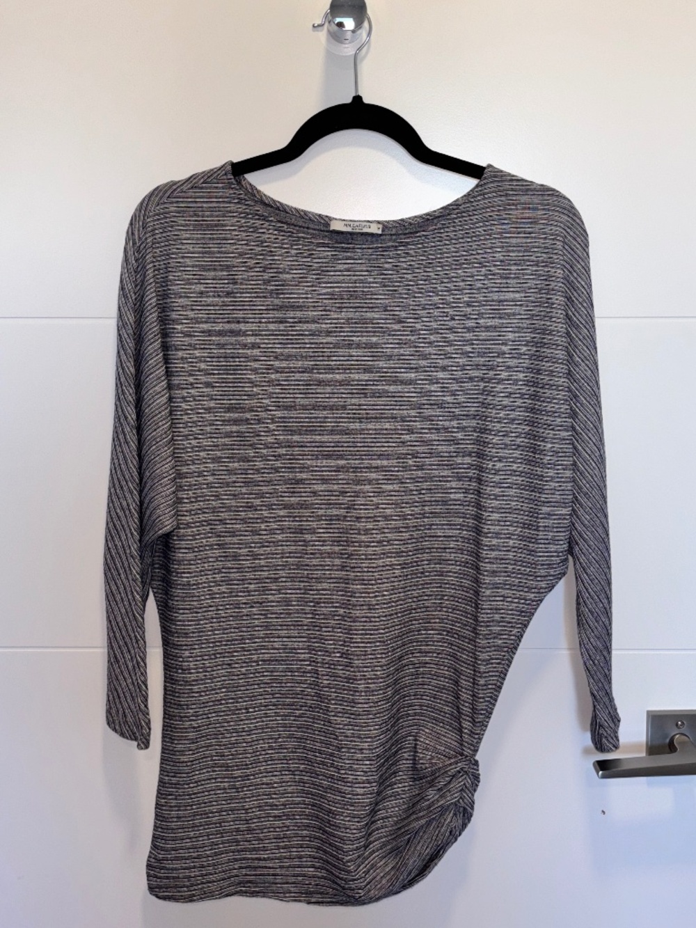 M.M. LaFleur Gray Striped Asymmetrical Draped Top Size M